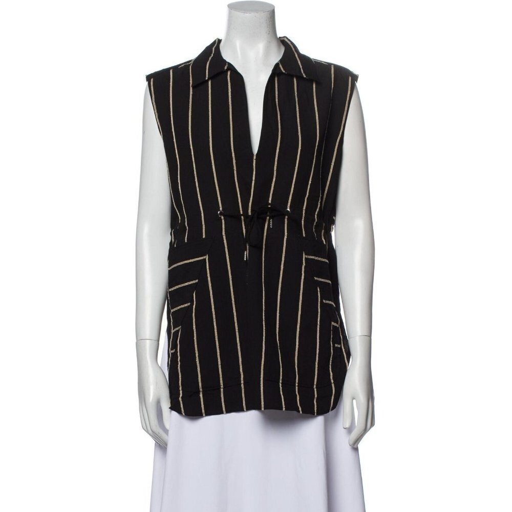 CEDRIC CHARLIER Size 10 Longline Pinstripe Sleeveless Blouse Drawstring Waist